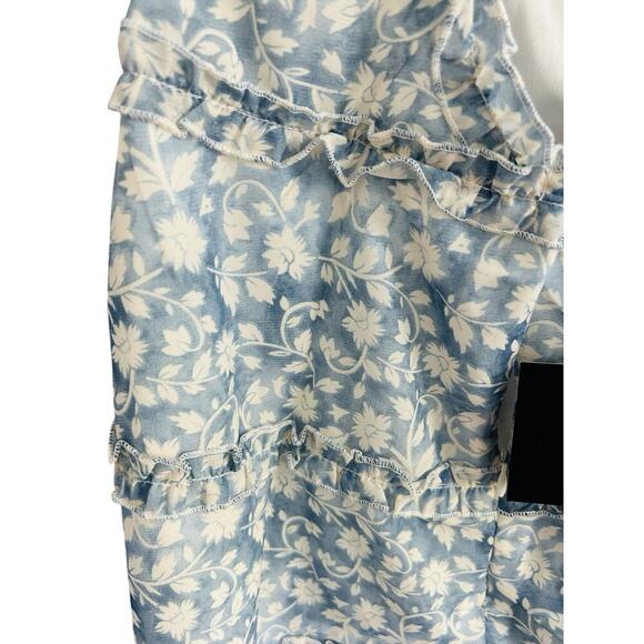 New Parsian Mini Dress Women’s Size 12 Blue White Floral Design Ruffles - Picture 8 of 9